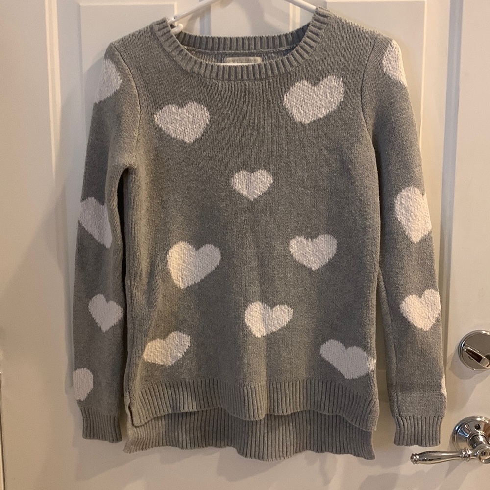 Light Grey and White Heart Sweater size XS